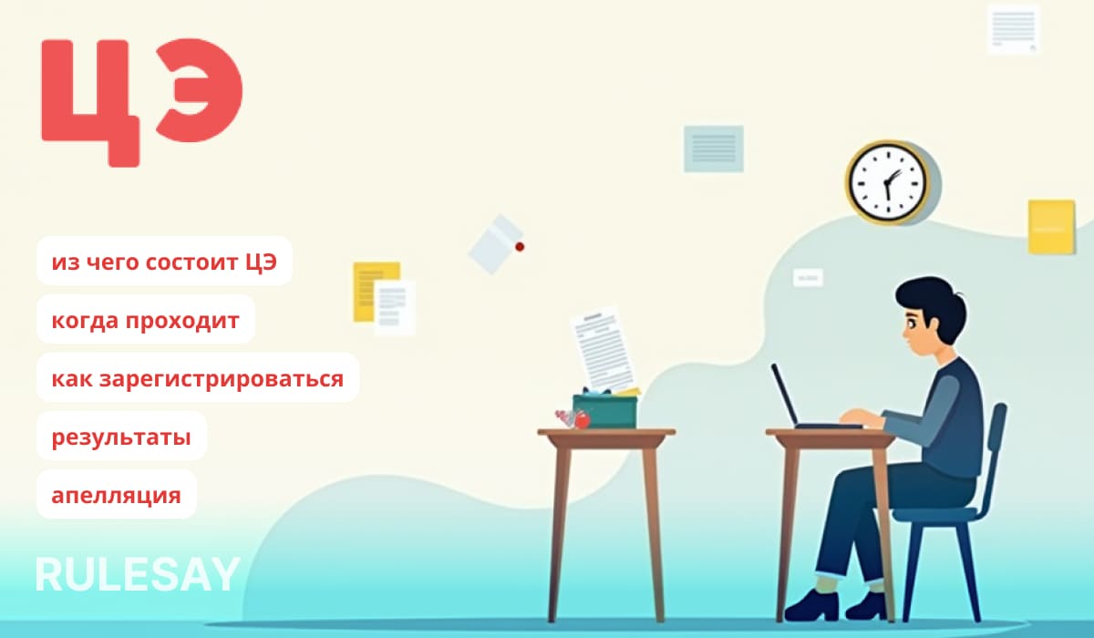 Подготовка к ЦЭ: ученик за ноутбуком, основные этапы — состав экзамена, регистрация, результаты и апелляция